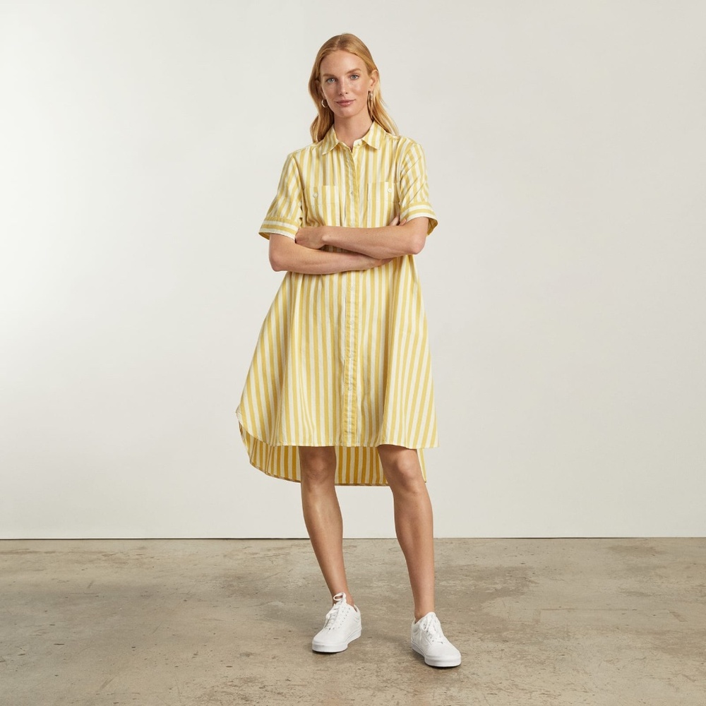 Everlane Yellow and White Striped Button-Down Shirt Dress